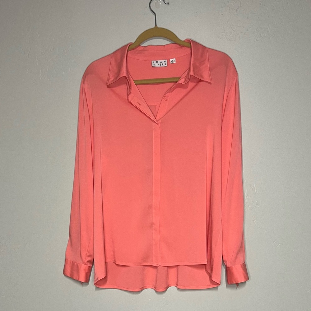 Joan Rivers Coral Chiffon Button Up Blouse - L
